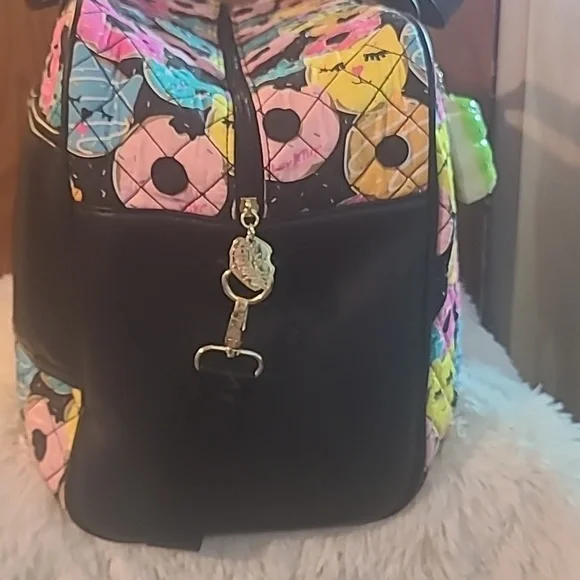 Betsey Johnson Weekender Bag: Donut+ Cat Design with Black Background. - Picture 9 of 12